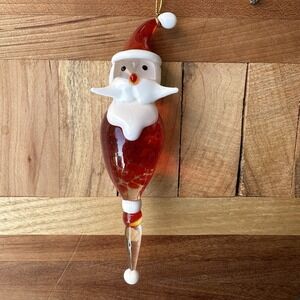 VTG‎ Hand Blown Art Glass Santa Christmas Tree Ornament 5 Inch Red White Clear